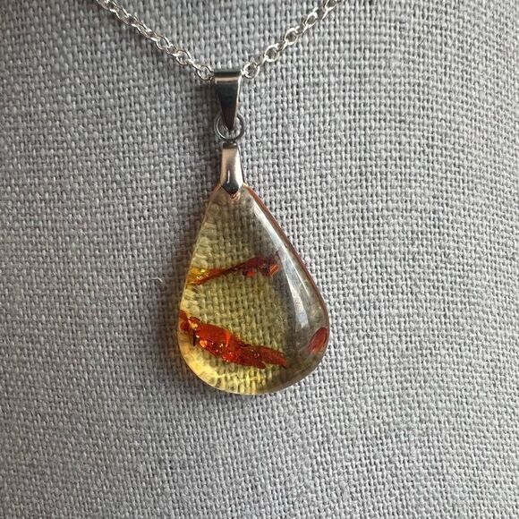 Genuine Amber Tear Drop Pendant Necklace 925 Silver (#3) - Picture 3 of 13